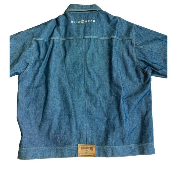 Rocawear Blue and White Denim Zip Up Jean Jacket sz 3xl - Picture 3 of 8